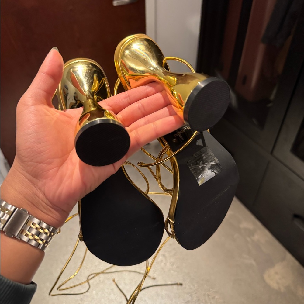 Strappy Metallic Gold Heels - Picture 5 of 5